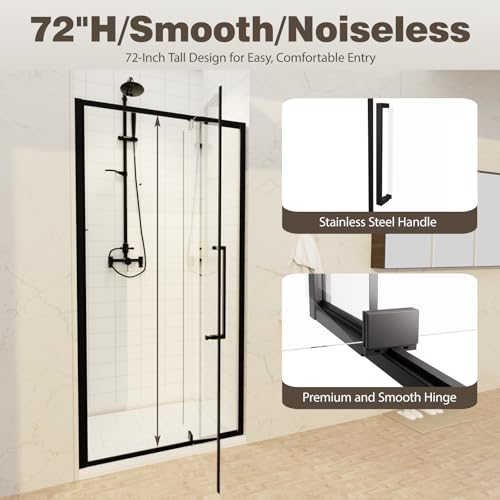 32-36" W x 72" H Semi-Frameless Pivot Swing Shower Doors | 1/4" (6mm) Clear SGCC Tempered Glass with a 20.3" walk-in opening, Matte Black Finish, Reversible, Magnetic Closing - color: Matte Black, size: 32" - 36"