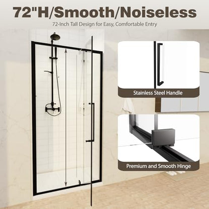 32-36" W x 72" H Semi-Frameless Pivot Swing Shower Doors | 1/4" (6mm) Clear SGCC Tempered Glass with a 20.3" walk-in opening, Matte Black Finish, Reversible, Magnetic Closing - color: Matte Black, size: 32" - 36"