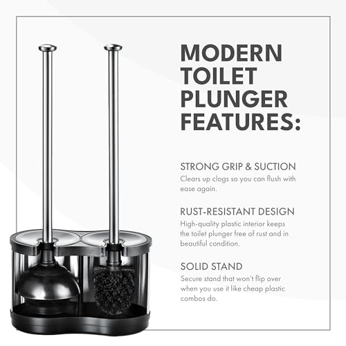 ToiletTree Products Modern Deluxe Freestanding Toilet Brush and Plunger Combo (Stainless Steel, Brush and Plunger Combo Set 4.5” x 9.75” x 18.5") - style: 2.Combo
