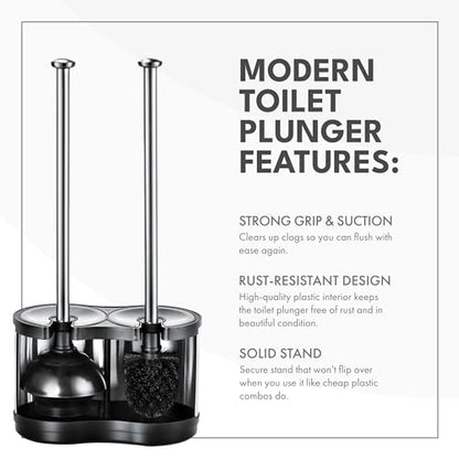 ToiletTree Products Modern Deluxe Freestanding Toilet Brush and Plunger Combo - 5.5" x 9.5" x 18.5" (2 Pack) - style: Combo 2 Pack