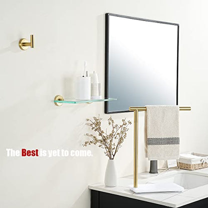 JQK Bathroom Glass Shelf Gold, Tempered Glass Shower Storage 12 by 5 inches, 304 Stainless Steel Brushed Gold Wall Mount, TGS101L12-BG - color: Gold, size: 12 Inch (1 Pack)