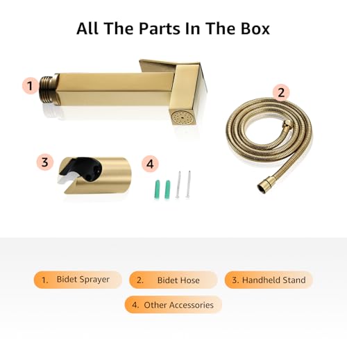 Handheld Bidet Sprayer for Toilet, Cloth Diaper Sprayer with Wall Mounts (ABS) and Hand Held Bidet Bathroom Hose (Stainless Steel), Jet Spray for Toilet, Muslim Shower, Easy to Install (Gold) - color: Gold