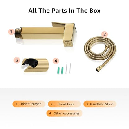 Handheld Bidet Sprayer for Toilet, Cloth Diaper Sprayer with Wall Mounts (ABS) and Hand Held Bidet Bathroom Hose (Stainless Steel), Jet Spray for Toilet, Muslim Shower, Easy to Install (Gold) - color: Gold