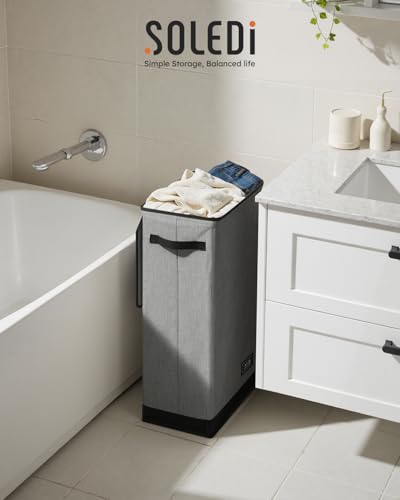 SOLEDI Slim Laundry Hamper with Lid, Narrow Laundry Basket with Removable Bags, Dirty Clothes Hamper with handle, Small Hamper perfect for Laundry room, Bathroom, Bedroom, Small spaces. 70L Grey - color: Grey, size: 70L