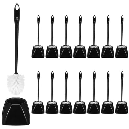 FoldTier 15 Sets Toilet Holder and Brush Set 16.14 Inch Toilet Bowl Cleaner Brush with Caddy Bathroom Scrub Plastic Scrubber with Long Handle for Bathroom Cleaning, Easy to Assemble (Black) - color: Black