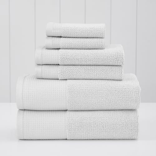Modern Threads Waffle-Rib 6-Piece Towel Set – Premium Cotton Bath Towels, Ultra-Absorbent & Soft, Elegant Waffle Texture for Bathroom & Spa, White - color: White