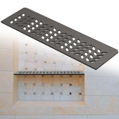 Teenyyou 1 Pcs Aluminum Shower Niche Rectangular Shelf Bronze 5/32"/ 4 mm Thick, Petal Design, Matte Bronze Finish for 12" Prefabricated Niches, Fits 5/32" Grout Line - color: Bronze