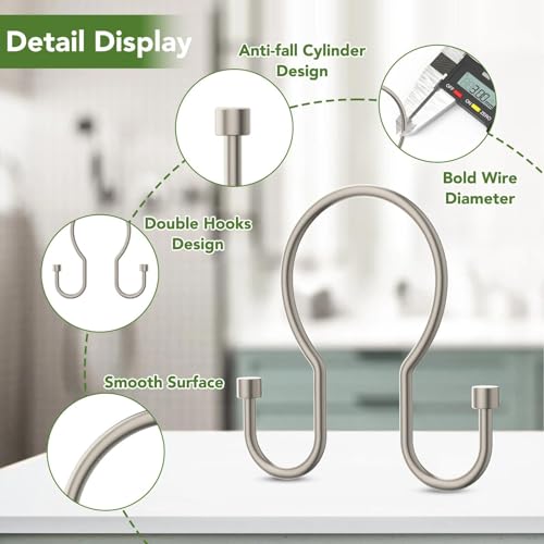 Shower Curtain Hooks, Simple Shower Curtain Rings, Sturdy Shower Curtain Hangers, Double Hook Shower Curtain Hooks, Smooth Gliding Metal Shower Hooks for Shower Curtain (Matte Nickel, 12 Pack) - color: Matte Nickel, size: 12 Pack
