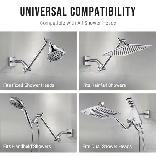G-Promise 11 Inch Shower Extender with 6 Inch Shower Arm and Flange(Chrome) | Solid Brass Construction, Height and Angle Adjustable, Standard Connection Thread, All Installation Tools Included - color: Chrome, style: 11 Inch