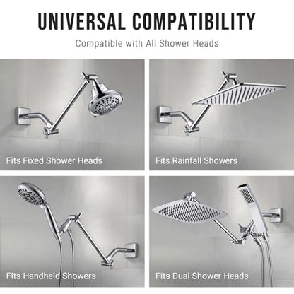 G-Promise 11 Inch Shower Extender with 6 Inch Shower Arm and Flange(Chrome) | Solid Brass Construction, Height and Angle Adjustable, Standard Connection Thread, All Installation Tools Included - color: Chrome, style: 11 Inch