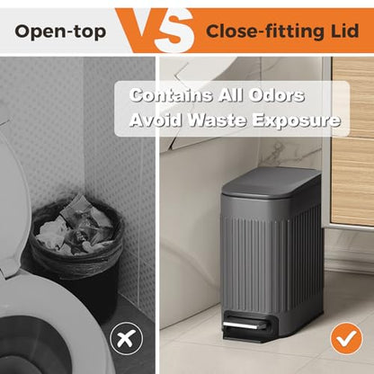 TrashAid Small 1.6 Gallon Stainless Steel Trash Can with Removable Inner Bucket, Grey, Hands Free Step Pedal Design | Removable Inner Bucket, Stainless Steel Garbage Can, Small Wastebasket for Toilet/Office/Bedroom, Retro Design, Odor Control - color: Gre