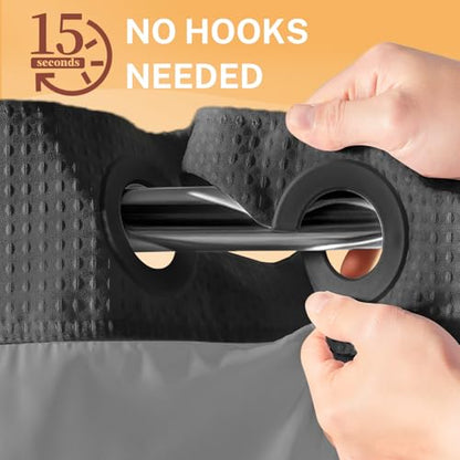 River Dream No Hooks Shower Curtain with 2 Snap in Liner, Dark Grey, 71x74 | Waffle Weave, 1 Attached Snap in Liner and 1 Extra Replacement Liner, Bathroom Curtains Shower Set, Hotel Grade, Spa Like - color: Graphite Grey