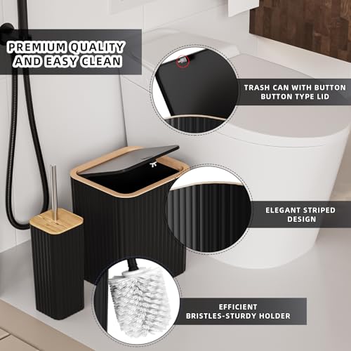 XLHOMO Bathroom Accessories Set - Elegant Black Bathroom Set, 10PC Bathroom Accessory Set, Toilet Brush, Trash Can, Qtip Holder Dispenser & Soap Dispenser - size: Bath Set, style: Black