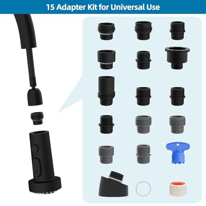 Universal Stainless Kitchen Faucet Head with 15 Adapter Kit, Rubbed Bronze | NSF/ANSI/CAN 372 Certified, Compatible with American Standard/Kohler/Moen/Delta, 3 Function Pull Down Sink Faucet Spray Head - color: Oil Rubbed Bronze