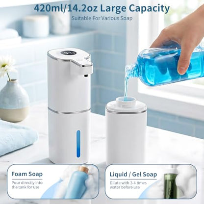 2 Pack Automatic Foaming Soap Dispenser Touchless, Digital Display, 14.2oz | 4-Level Adjustable, USB-C Rechargeable, IPX5 Waterproof, Wall Mount Soap Dispenser for Bathroom Kitchen Dish and Hand Soap