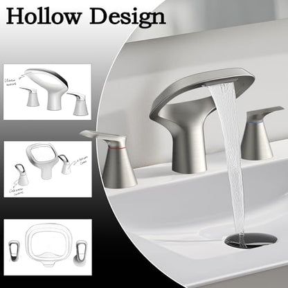 Bathroom Faucets for Sink 3 Hole, Bezeit 8 Inch Brushed Nickel Bathroom Faucet, Solid Brass Widespread Bathroom Faucet with Adjustable Waterfall Spout 2 Handles and 2 Supply Hoses - color: Brushed Nickel, style: Modern