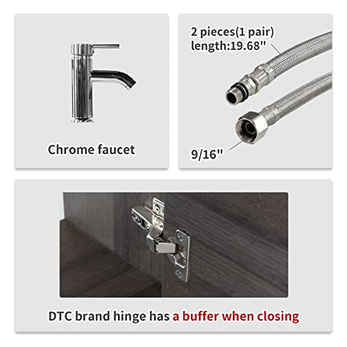 wonline 16” Bathroom Vanity Sink Combo for Small Space Wall Mounted Cabinet Set Design White Resin Basin Sink Top Chrome Faucet Wood Color - color: Brown