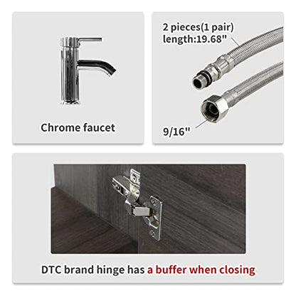 wonline 16” Bathroom Vanity Sink Combo for Small Space Wall Mounted Cabinet Set Design White Resin Basin Sink Top Chrome Faucet Wood Color - color: Brown