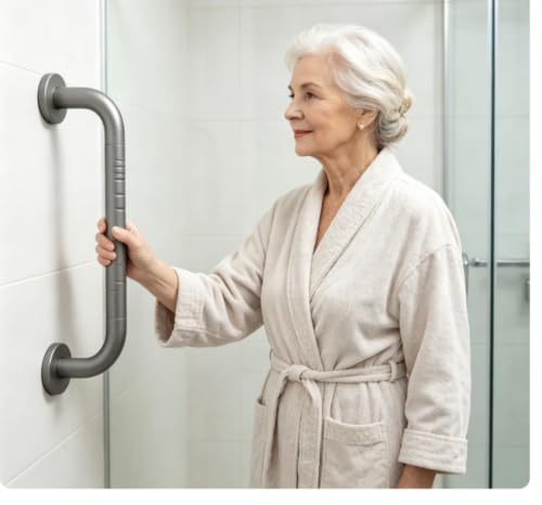Shower Grab Bar Stainless Steel Anti-Slip Glow-in-the-Dark for Seniors | Two sizes 16/24 inch optional,330lbs load bearing,warm grip,scratch resistant,wall mounted with full install kits