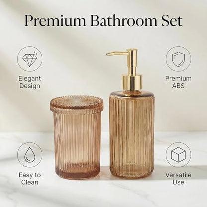 3 Pcs Brown Bathroom Accessories Set, Glass Bathroom Set, Soap Dispenser, Toothbrush Holder, Jewelry Tray, Crystal Modern Bathroom Decor, Housewarming Gift Set - style: 3 pcs Brown