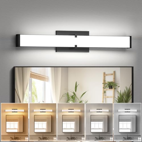 Modern Bathroom Light Fixtures Over Mirror, 32 Inch Dimmable Vanity Lights for Bathroom, 36W 3200 Lumen 5CCT LED Vanity Light Bar, Matte Black Vanity Lighting Fixtures with ETL Certified - size: 32IN 5CCT