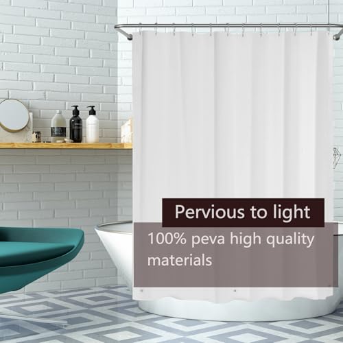 TIKABC Shower Curtain Liner, 4G PEVA Shower Liner, Plastic Waterproof Shower Curtains, with Grommet Holes and 3 Magnetic Weights(White) - color: White