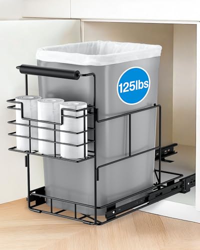 Bulado Pull Out Trash Can Under Cabinet with Removable Trash Bag Holder | Space-Saving Under Sink Trash Can, Fits 30–40 Qt Bins, Supports 125 lbs, Easy Install, Soft-Close Slide, Bin Not Included