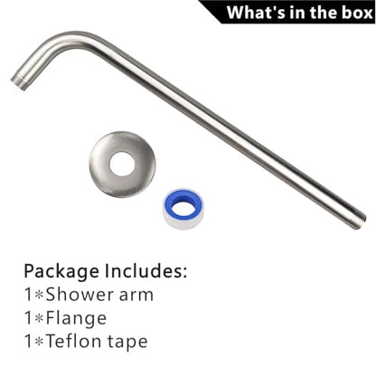 Voolan Shower Arm with Flange and Teflon Tape, Extension Shower Head Arm for Bathroom Fixed Shower Head, Solid Stainless Steel, Wall Mounted (20 Inch,Brushed Nickel) - color: Brushed Nickel, style: 20 Inch