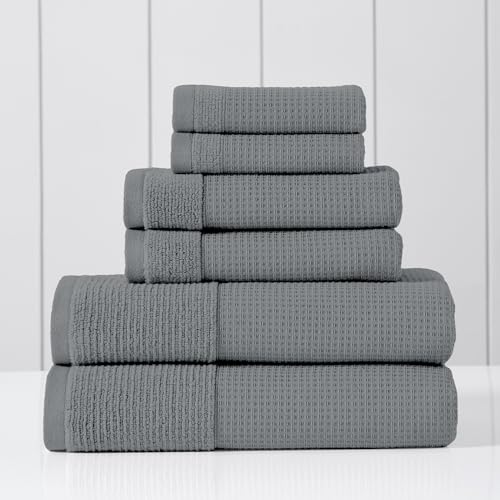 Modern Threads Waffle-Rib 6-Piece Towel Set – Premium Cotton Bath Towels, Ultra-Absorbent & Soft, Elegant Waffle Texture for Bathroom & Spa, Carbon - color: Carbon
