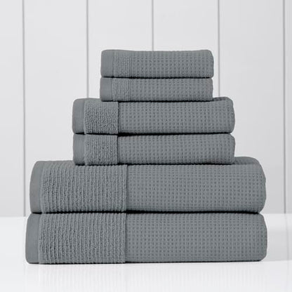 Modern Threads Waffle-Rib 6-Piece Towel Set – Premium Cotton Bath Towels, Ultra-Absorbent & Soft, Elegant Waffle Texture for Bathroom & Spa, Carbon - color: Carbon