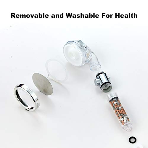Filtered Shower Head with Purifying Beads – 3 Function High Pressure Handheld Shower for Hard Water – Removes Chlorine & Impurities, Softens Skin/Hair – On/Off Switch, Adjustable Bracket & Hose