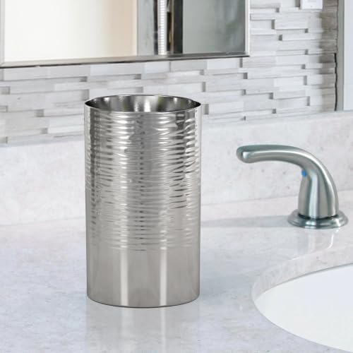 Toothbrush Holder, Bathroom Tumbler Cup, Stainless Steel Rinse Cup, Decorative Cup for Vanity Countertops, Sink, Desk, Makeup Brush Holder, Shiny or Hammered Finish