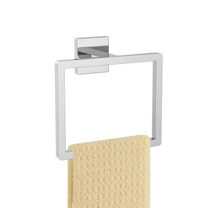 Polished Chrome Towel Ring Square Hand Towel Holder Towel Hanger Bathroom Hardware Accessories Stainless Steel Wall-Mounted Towel Rack - color: Polished Chrome, size: 1 Pc