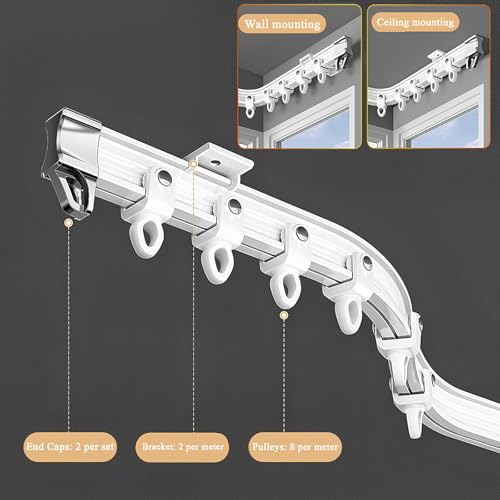 Flexible Bendable Curtain Track, Curved Curtain Rod 1-6m Ceiling Or Wall Mount Curtain Rail For Bay Window Room Divider RV Shower(250cm/8.2ft) - size: 250cm/8.2ft