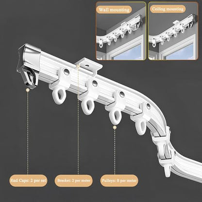 Flexible Bendable Curtain Track, Curved Curtain Rod 1-6m Ceiling Or Wall Mount Curtain Rail For Bay Window Room Divider RV Shower(150cm/4.9ft) - size: 150cm/4.9ft