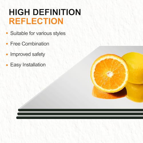 Frameless Mirror Tiles 20"x20"x4 Pcs Wall Mounted | Shatter Resistant, Full Length, Tempered Glass Panels, For Home Gym Bathroom Bedroom & Living Room Decor - size: 20''x20''-4PCS