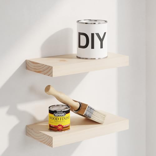 Wood Floating Shelf 12 inch, High End Solid Natural Wood 12inch Floating Shelves for Wall Mounted, Unfinished Small Wooden Floating Shelves, Heavy Duty Bracket, 12 X 6.5 X 1.75 in, Set of 2 - color: Unfinished - Raw Sanded Pine (Diy), size: 12 inch