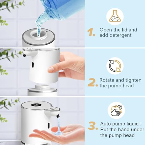 Automatic Liquid Soap Dispenser,6 Level Adjustable Liquid, Wall Mount Soap Dispenser,USB Rechargeable with LED Display,12.8oz/ 380ml Touchless Hand & Dish Dispenser for Bathroom, Kitchen