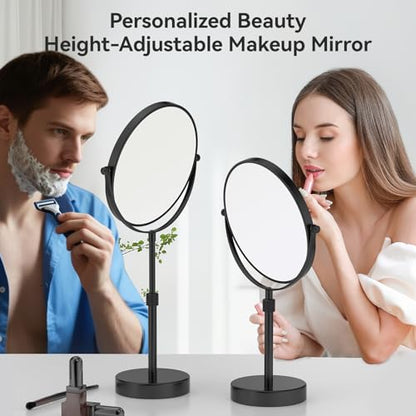 Nicesail 19 Inch Tall Makeup Mirror with 10X Magnification, 8 Inch Magnifying Mirror Tabletop with Pedestal, Height Adjustable Black (8 Inch, 10X) - color: No Light-black-10x
