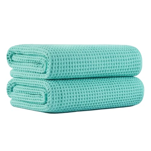 MICROFI New Microfiber Waffle Bath Towels, 2 Pieces, Oversized, Soft, Absorbent, Fast Drying, Lint Free 430 GSM (30''x60''/76cm x 152cm) - color: Turquoise