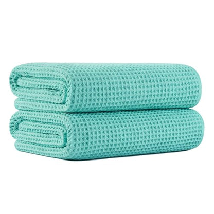 MICROFI New Microfiber Waffle Bath Towels, 2 Pieces, Oversized, Soft, Absorbent, Fast Drying, Lint Free 430 GSM (30''x60''/76cm x 152cm) - color: Turquoise