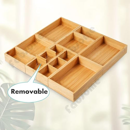 Fabsome Drawer Organizer, Set of 9 Bamboo Wood Kitchen Makeup Desk Junk Tea Drawer Storage Boxes Bins for Cutlery Silverware Utensils Flatware, Small Wooden Container Tray for Bathroom, Office - size: 2''H 9 Boxes