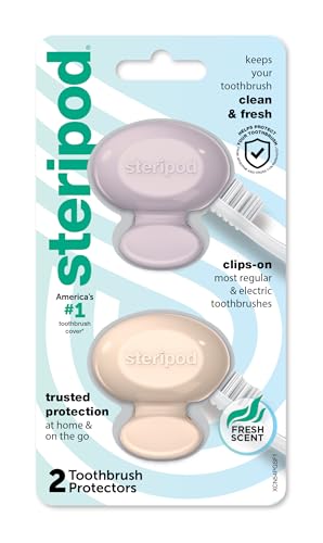 Steripod Clip-On Toothbrush Protector, Keeps Fresh and Clean, Fits Most Manual and Electric Toothbrushes, Pink and Blue, 2 Count (Pack of 1) - color: Pink and Blue, size: 2 Count (Pack of 1)