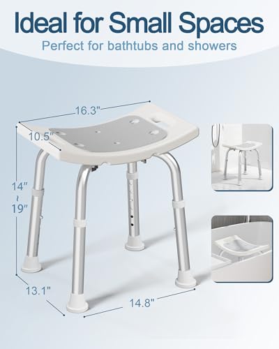 HOMLAND Shower Chair for Inside Shower, Adjustable Height Shower Stool | Shower Seat for Inside Tub Bathroom Bench Bath Chair for Elderly and Disabled, Lightweight Aluminum Frame - Light Gray - color: Light Gray