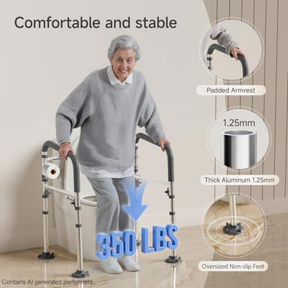 Loyoda Toilet Safety Rail, Adjustable Foldable Toilet Frame with Handles for Seniors 350 lb Weight Cap