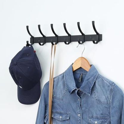 Coat Rack 2 Pack Wall Mounted - 6 Double Hooks, Matte Black, Heavy Duty, Aeropace Grade Aluminum Alloy, Metal Coat Hook Hanger Entryway Bathroom (6 Double Hooks - 2 Pack) - color: Matte Black, size: 6 Hooks - 2 Pack