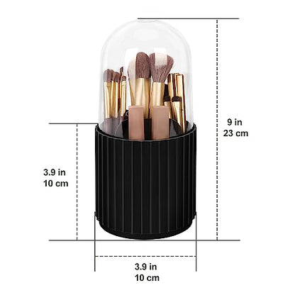 JessLab Makeup Brush Holder Organizer with Lid, 360 Degree Rotatable Spinning Cosmetics Holder Display for Bathroom Vanity Countertop, Black - color: Black