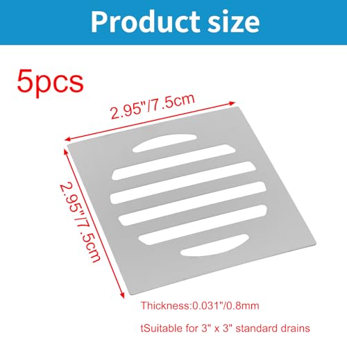 Drain Cover Grates Fit 3" x3" Drain, Stainless Steel Drainage Grate Cover Square Replacement Floor Drain Strainer for Shower, Bathroom Floor, Balcony, and Outdoor Garden Drains -5pcs - size: 2.95" x 2.95"