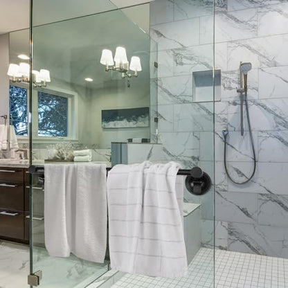 Adjustable 16-27" Suction Cup Towel Bar Extendable Suction Cup Towel Rack Holder Bathroom Stainless Steel for Glass Shower Door(Black) - color: Black
