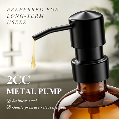 Cisily Amber Kitchen Soap Dispenser Set with Ceramics Sponge Holder | Black Metal Pump Head, Quick-Drying Soil Plate - color: Brown Bottle+black Pump + Black Sponge Holder